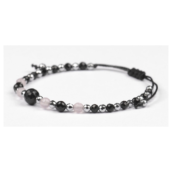 Bransoletka celebrytka czarny TURMALIN Kwarc Różowy HEMATYT ochrona miłość